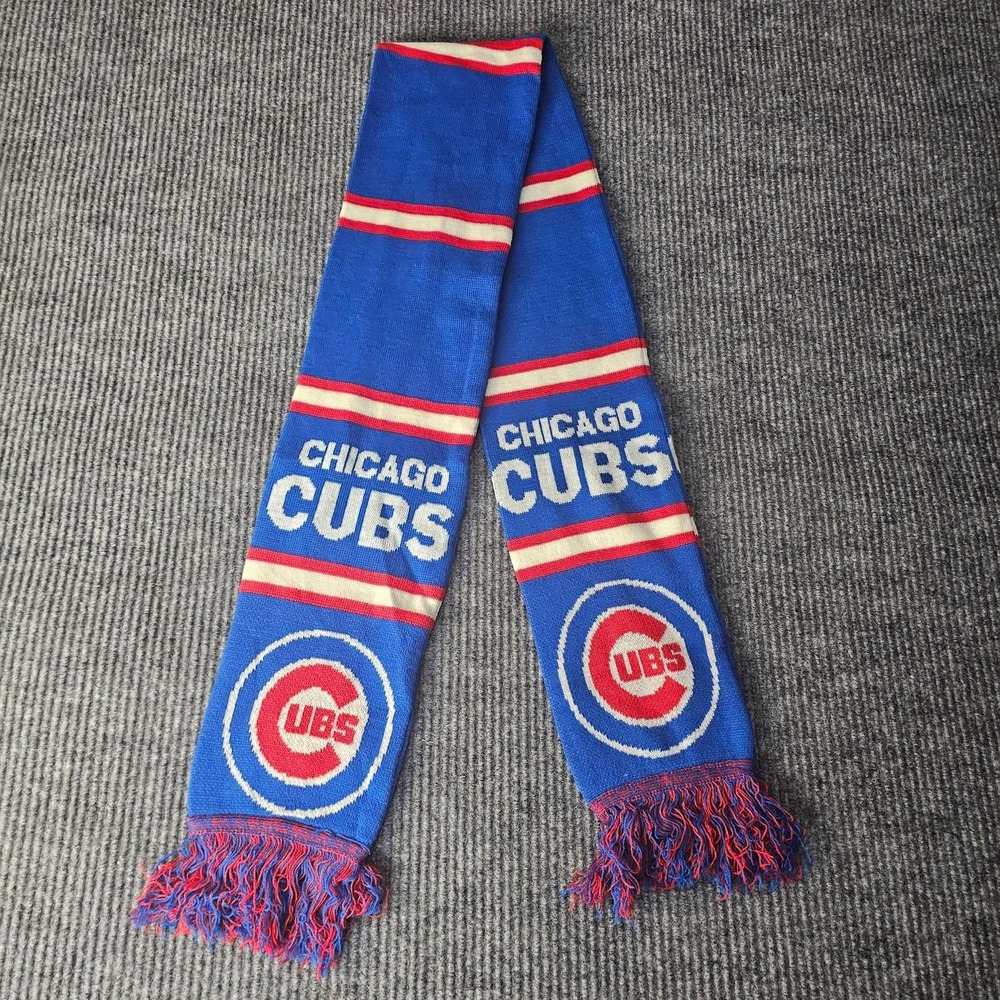 Chicago Cubs Scarf One Size Blue Red MLB Baseball Knit Winter Fringe Striped